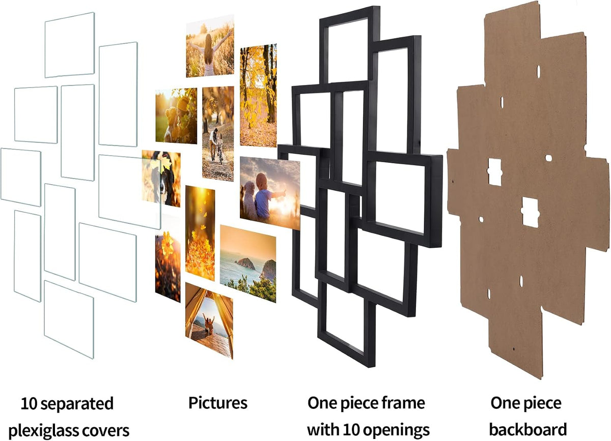 QUTREY 2 Pack 10 Opening 4x6 Collage Picture Frames Set for Wall Decor, Multiple Picture Frames Displays 4 by 6 Inch Photos，Black 4x6 Frames for Family Office Christimas Mother's Day