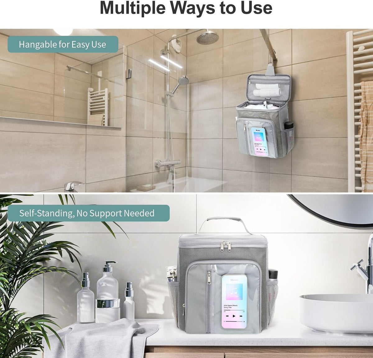 F-color Shower Caddy Portable for Dorm - Shower Bag Fits Full-Size Bottles