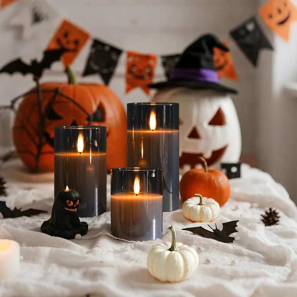 Amagic Gray Glass Flameless LED Candles Battery Operated with Remote Timer