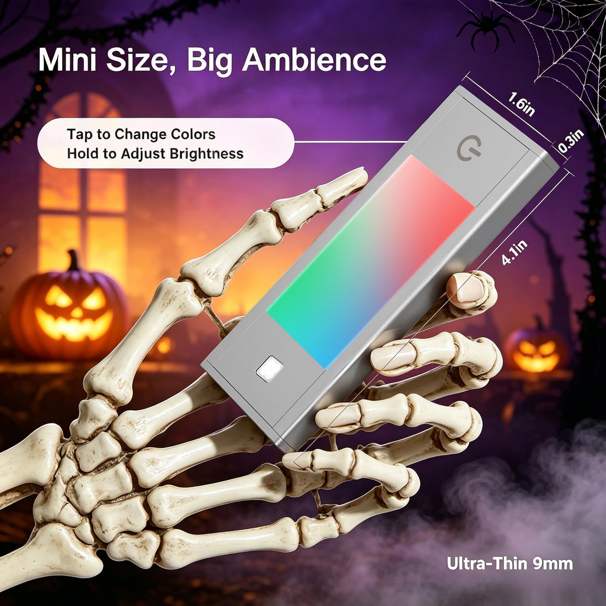 V4light Rechargeable Motion Sensor Night Light, 3-Pack Silver, RGB-6 Halloween Edition — Ultra-Thin Painted Aluminum Alloy, Magnetic Mount, 6 Eerie Colors for Haunted Pathways, Spooky Decor