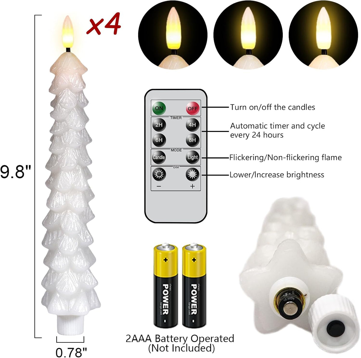 Christmas Tree Candles, Flameless Taper Candles with Remote, White