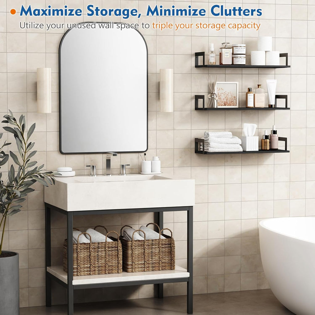 Black Wall Shelves for Bedroom 24 Inch Long, 8 In Deep Floating Shelves