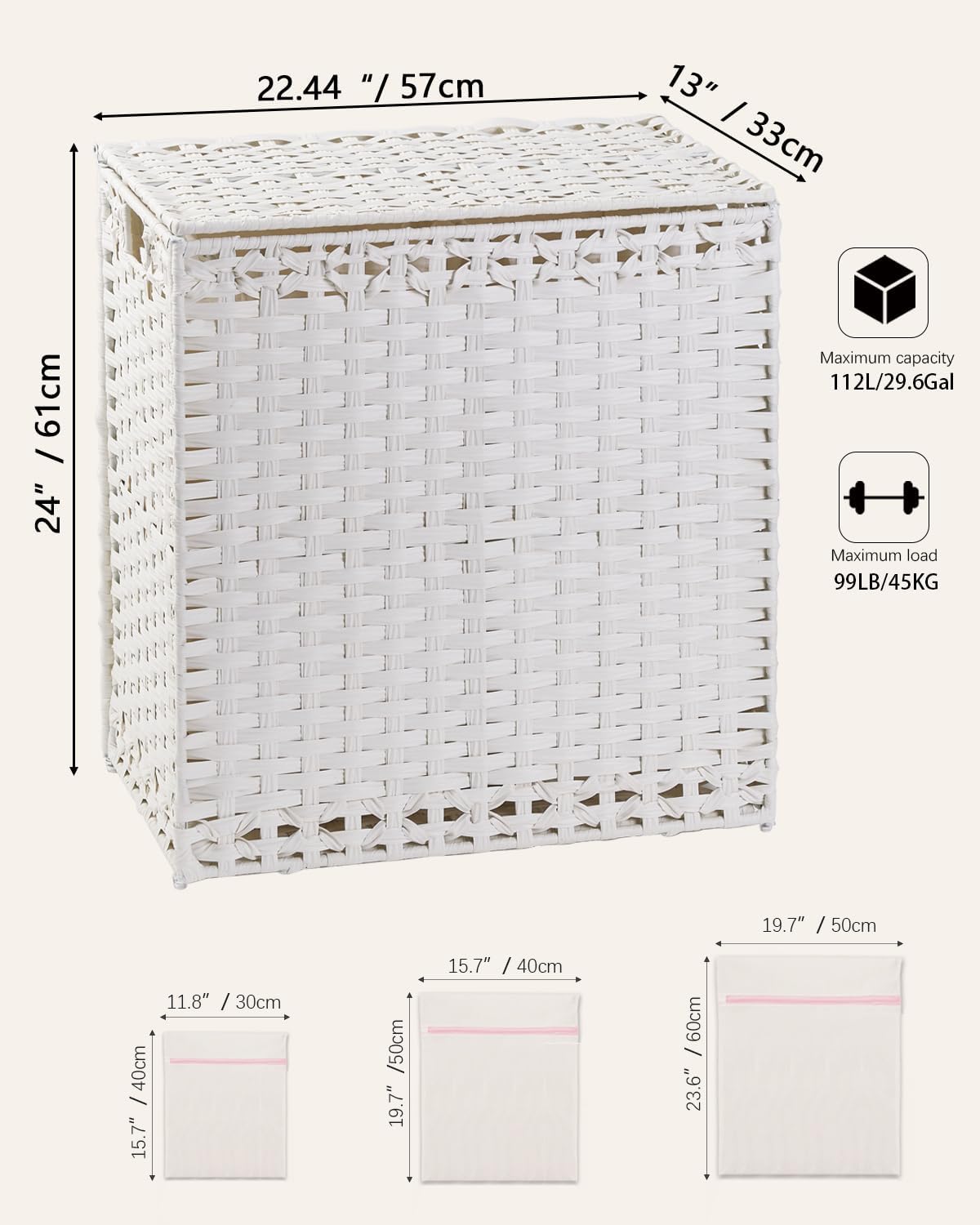 SETVSON Laundry Hamper with Lid Wicker Laundry Basket, White