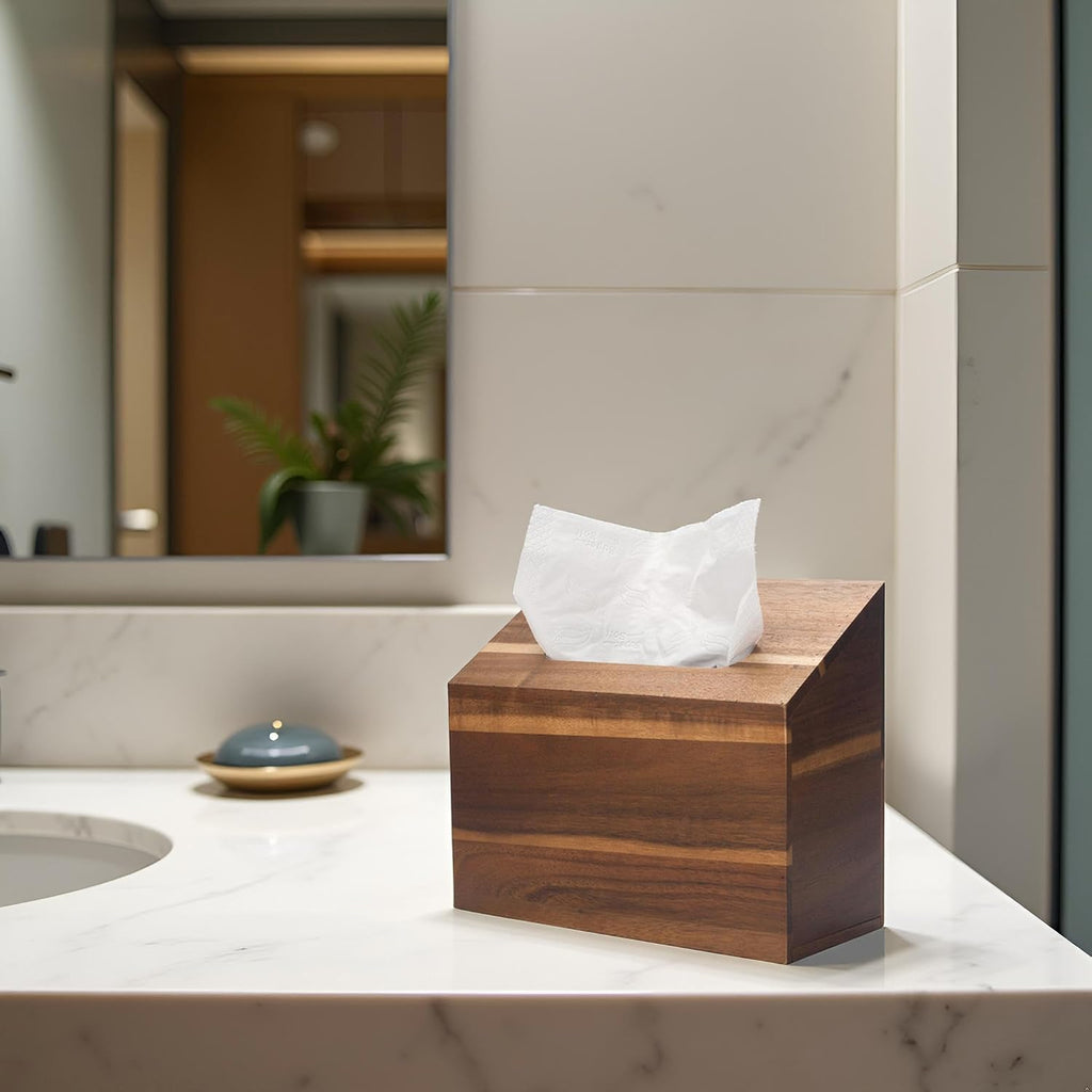 Hand Towel Box Cover Compatible with Kleenex Disposable Paper Hand Towels, Acacia Wood Hand Towel Holder for Bathroom Kitchen Living Room Countertop