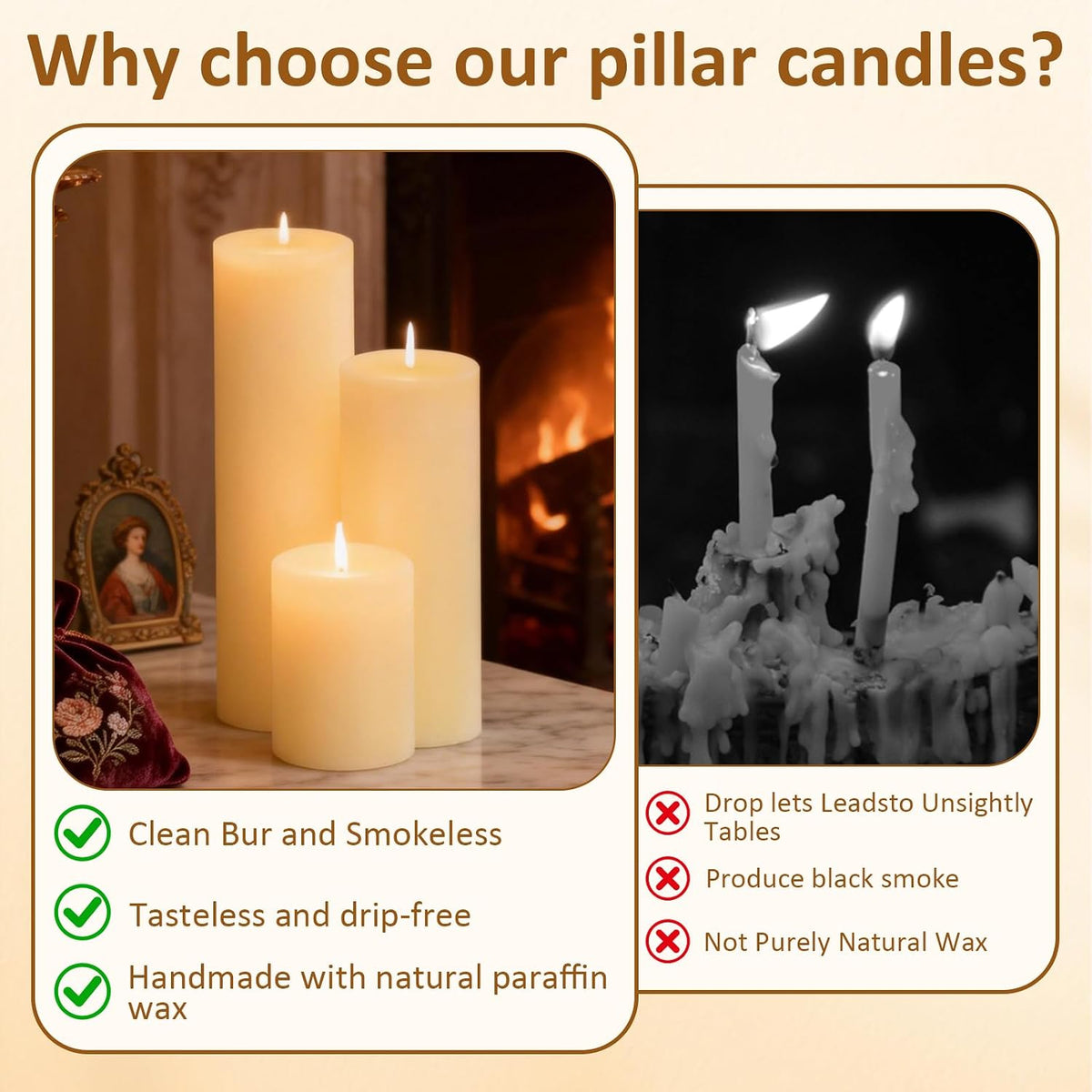 48-Pack Ivory Unscented Pillar Candle Set