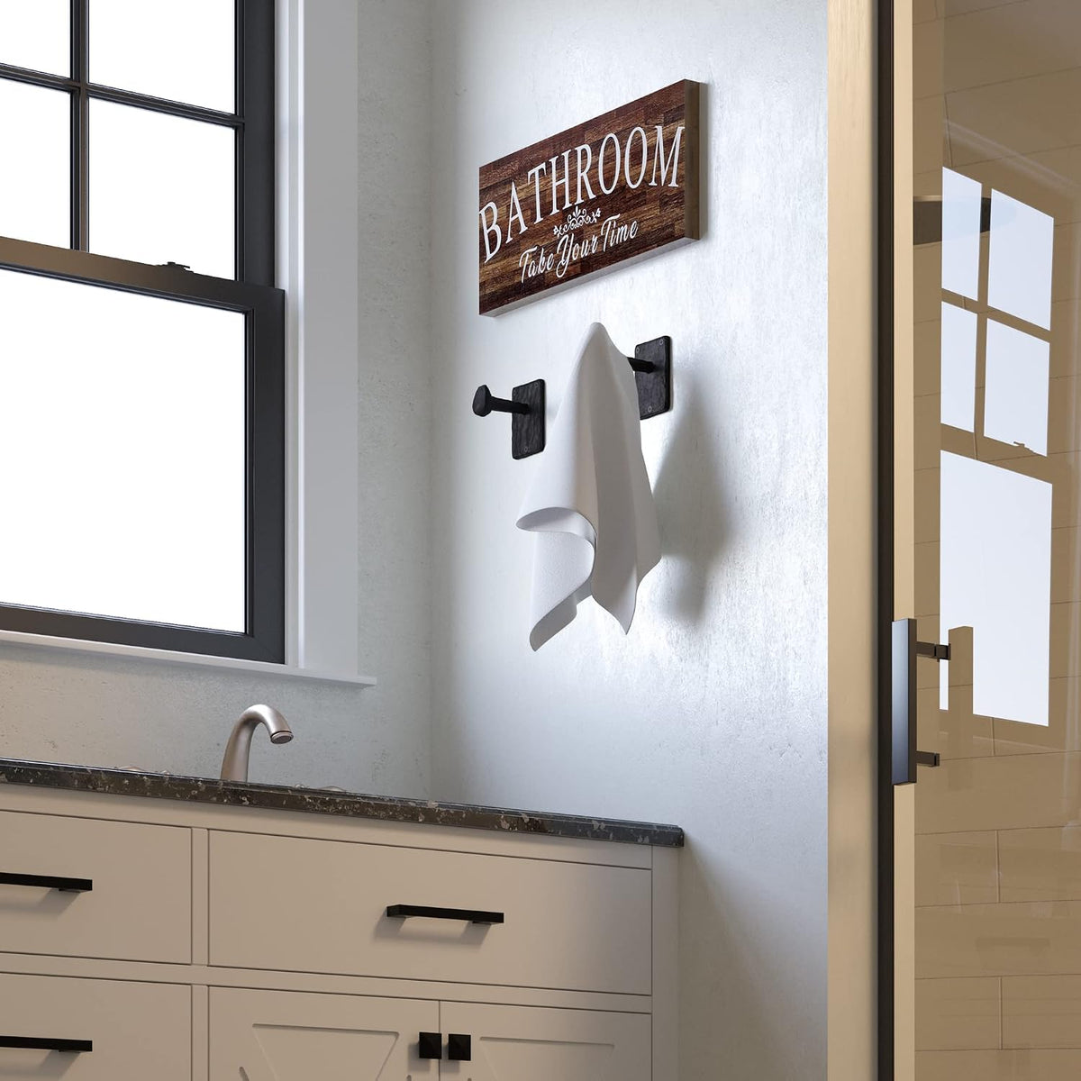 Rustic State Billow Wall Mount Cast Iron Hooks, Black, Set of 2