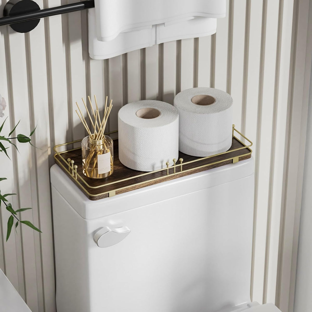 Toilet Paper Basket, Toilet Tank Tray, 13"x 6.5", Brown-Gold