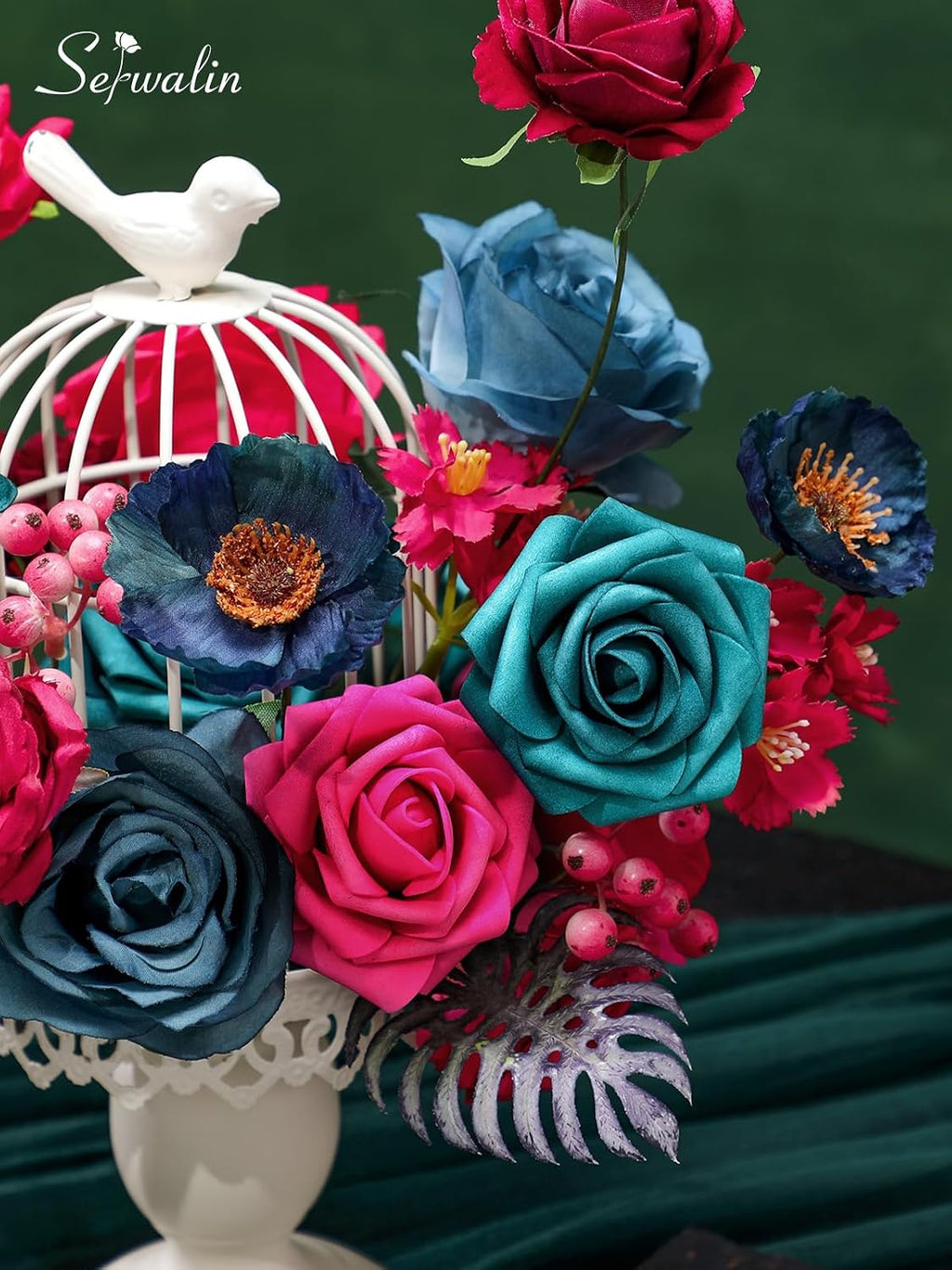 Serwalin Artificial Hot Pink & Teal Flowers Magenta Silk Flower for Wedding