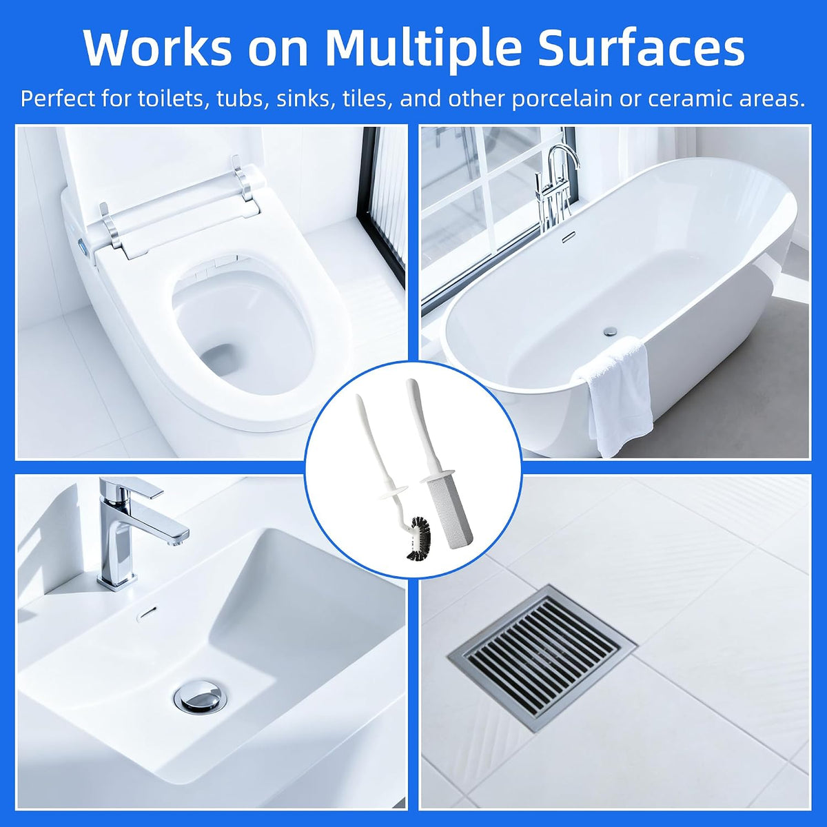 Toilet Brush and Holder Set with Pumice Stone, Toilet Bowl Brush Combo
