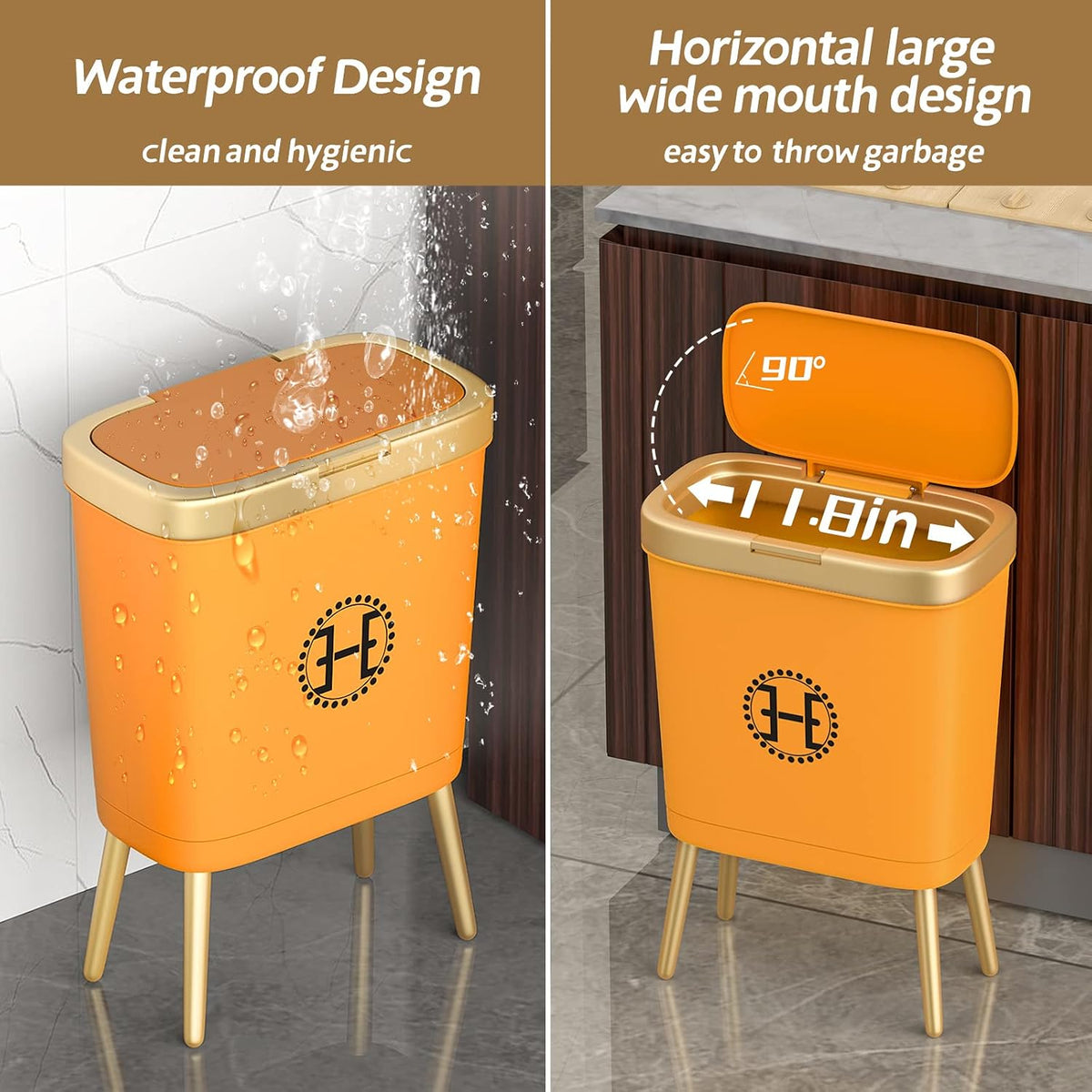 Procade Orange Bathroom Trash Can with lid,4 Gallon Retro Gold Garbage Can