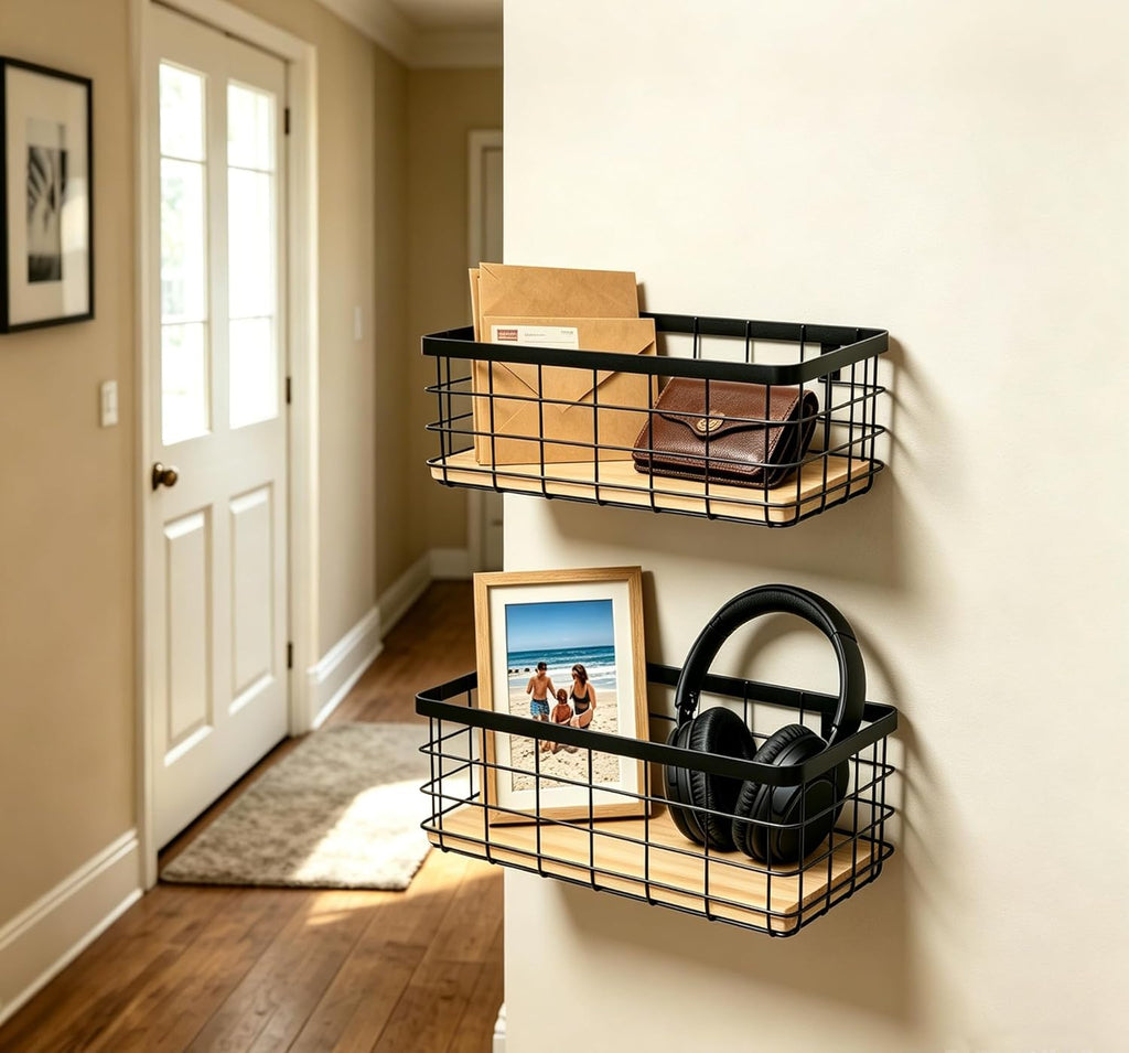 ShabbyDecor Metal Wire Basket for Kitchen Cabinet Pantry Bathroom Set of 2