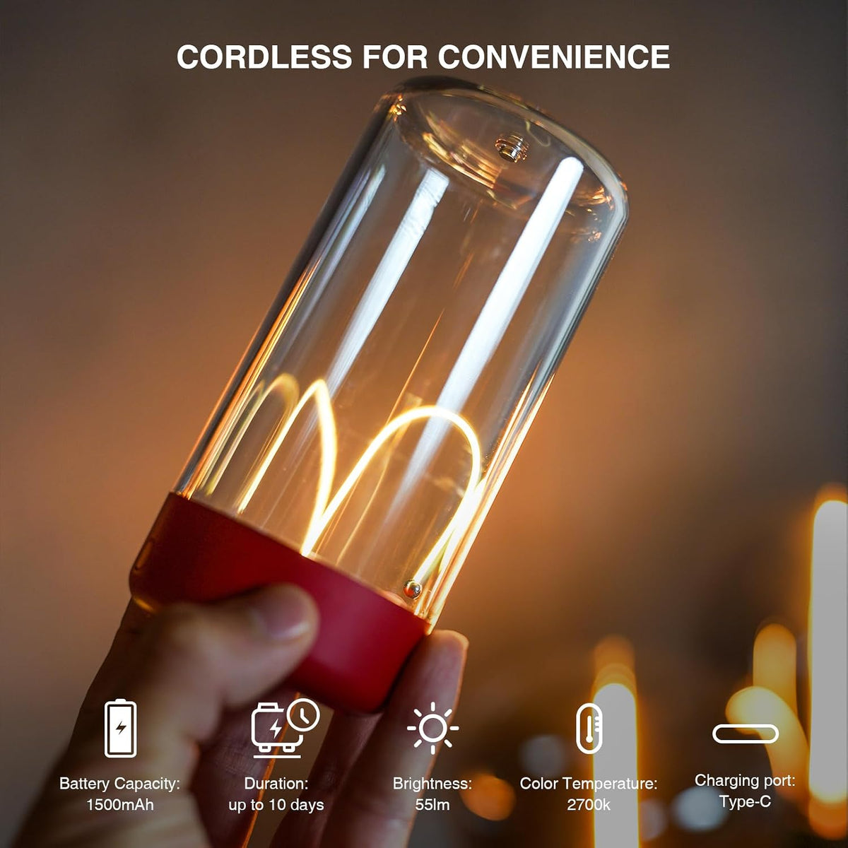AUGE LIGHT Mini Minimalist Cordless Table Lamp, Rechargeable Ambient Light, Red