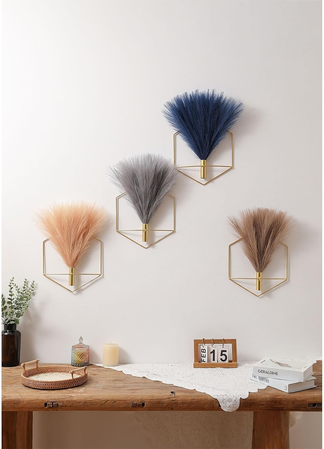 Pretty Jolly Boho Hexagonal Wall Decor Metal Hanging Pampas Display