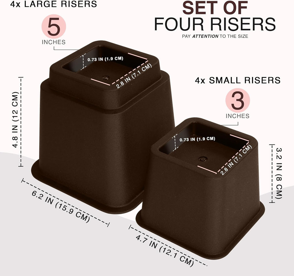 Utopia Bedding Adjustable Bed Risers 3 & 5 Inch, Brown, 4-Pack