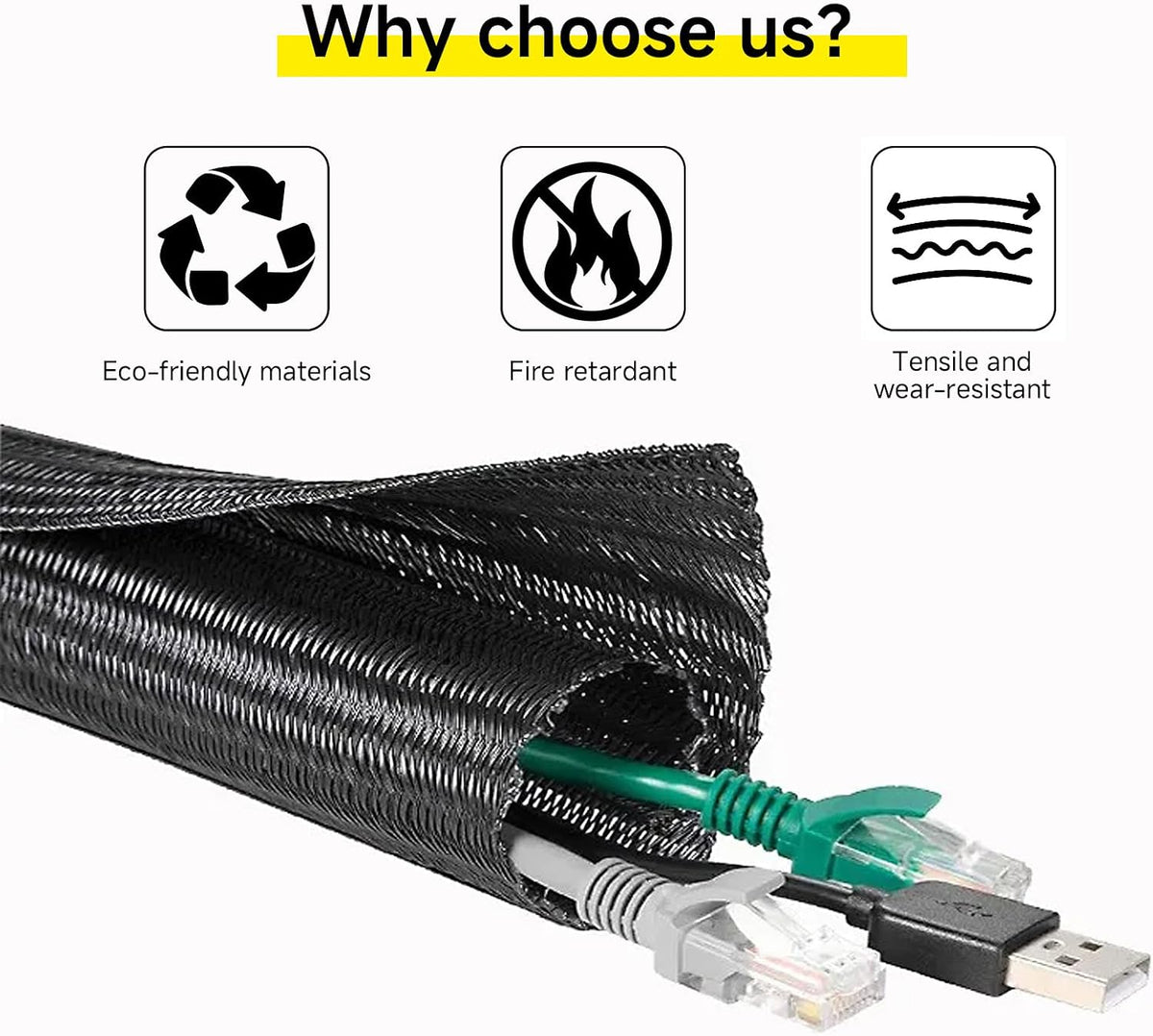 10ft 1/2 inch Cord Protector Wire Loom Tubing Cable Sleeve Split Sleeving for USB Cable, Cable Management for Computer Electrical Wire Power Cord Audio Video Cable, Black