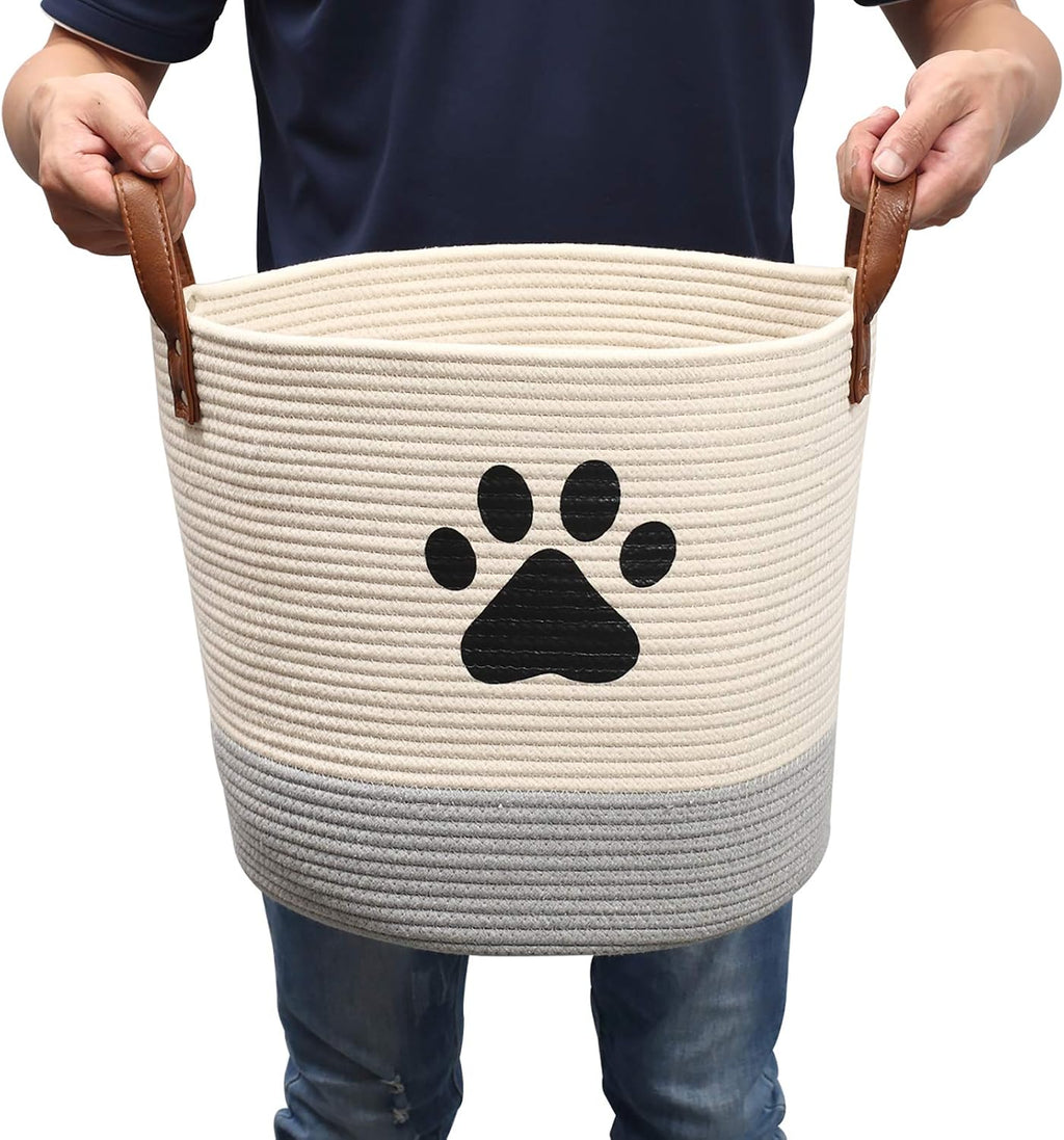 Cotton dog toy basket storage, puppy toy basket, puppy bins, laundry basket blanket storage bin - Perfect for organizing pet toys, blankets, leashes, pee mats and diapers -beige gray