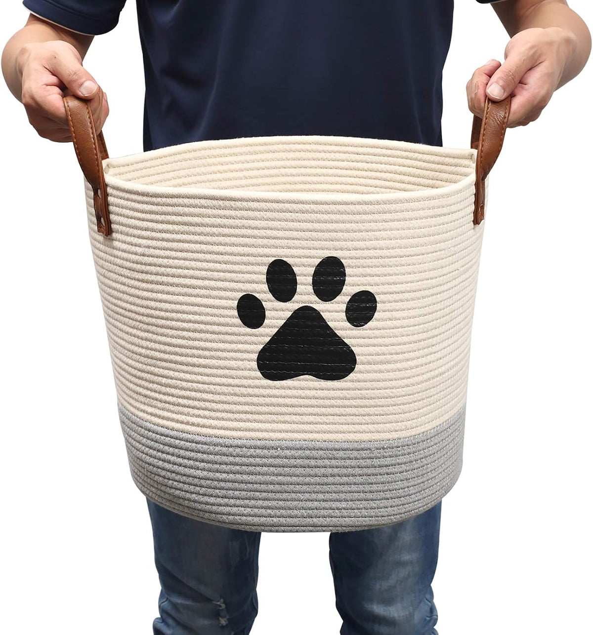 Cotton dog toy basket storage, puppy toy basket, puppy bins, laundry basket blanket storage bin - Perfect for organizing pet toys, blankets, leashes, pee mats and diapers -beige gray