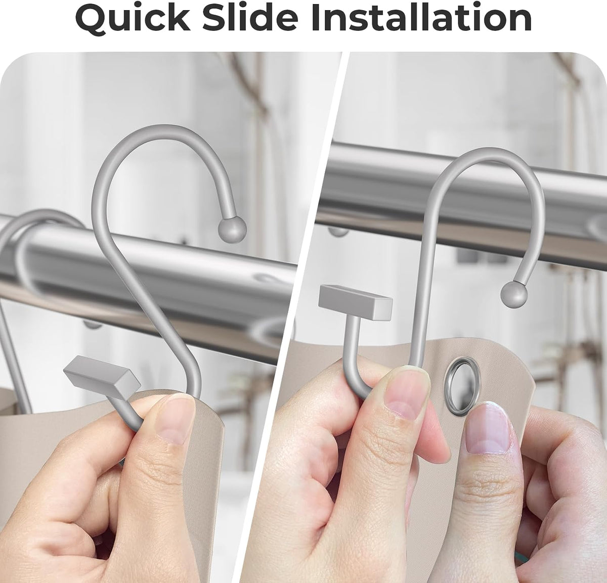 Silver Shower Curtain Hooks, Bathway Shower Curtain Rings Rust Proof, 12PCS Shower Hooks for Shower Curtain, T-Bar Design Convenient Elegant Shower Curtain Hangers for Bathroom Kitchen Wardrobe