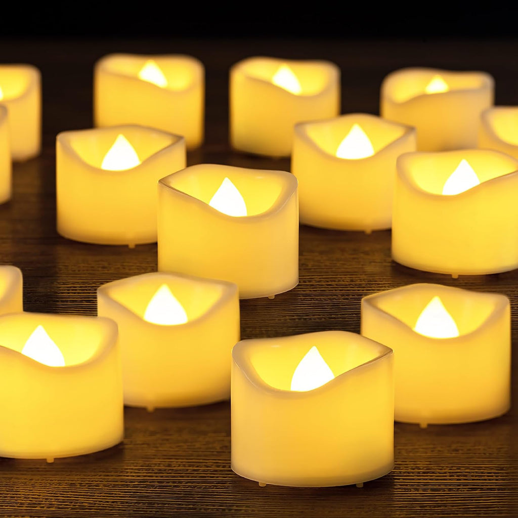 48 Pack 1.5" x 1.2" Tea Lights Battery Operated Votive Candles, Flameless Flickering LED Tealights Electric Outdoor Flicker Fake Tealight Candles Bulk for Wedding Halloween Christmas Decorations