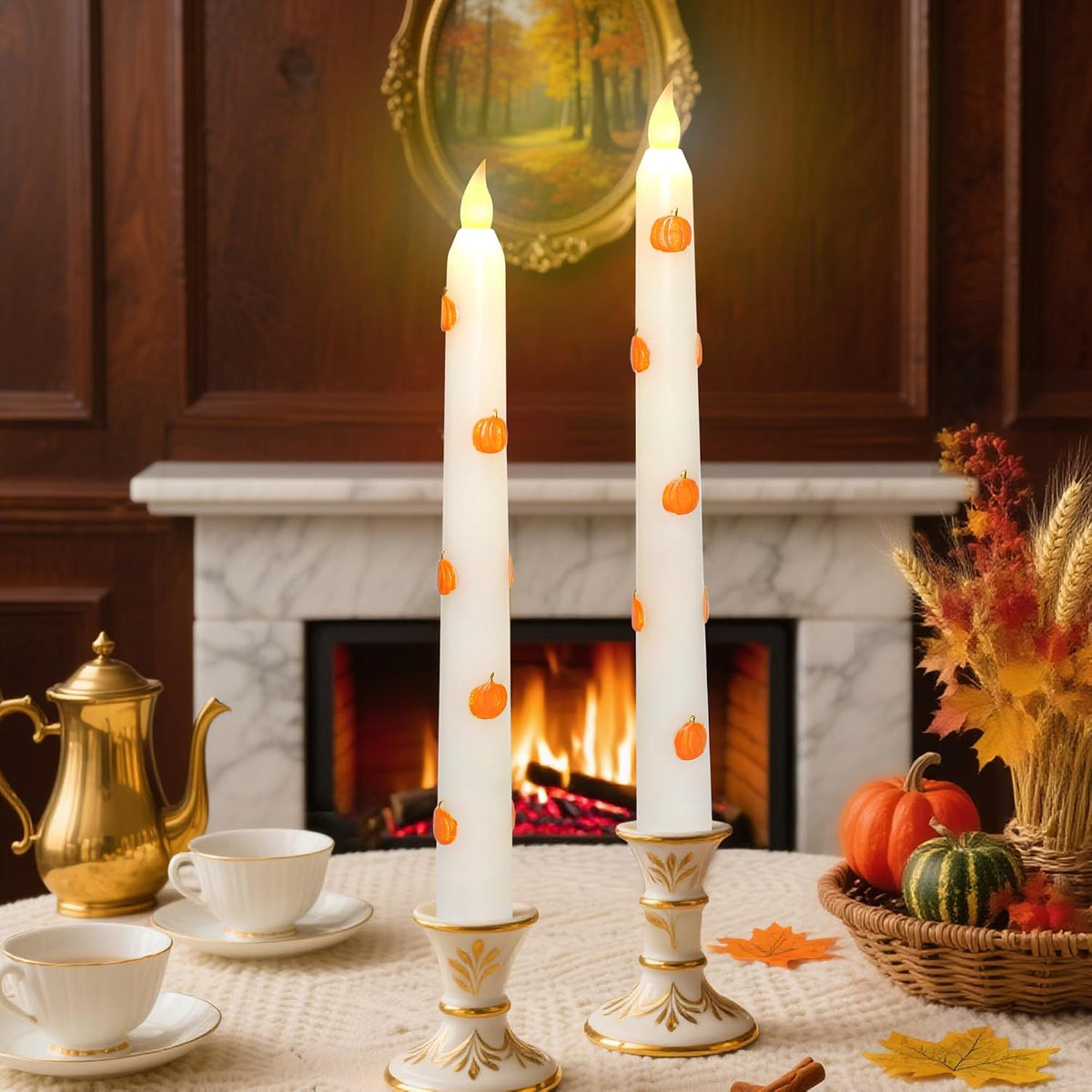 Impress Life Fall Flameless Taper Candles, Battery Operated with Remote