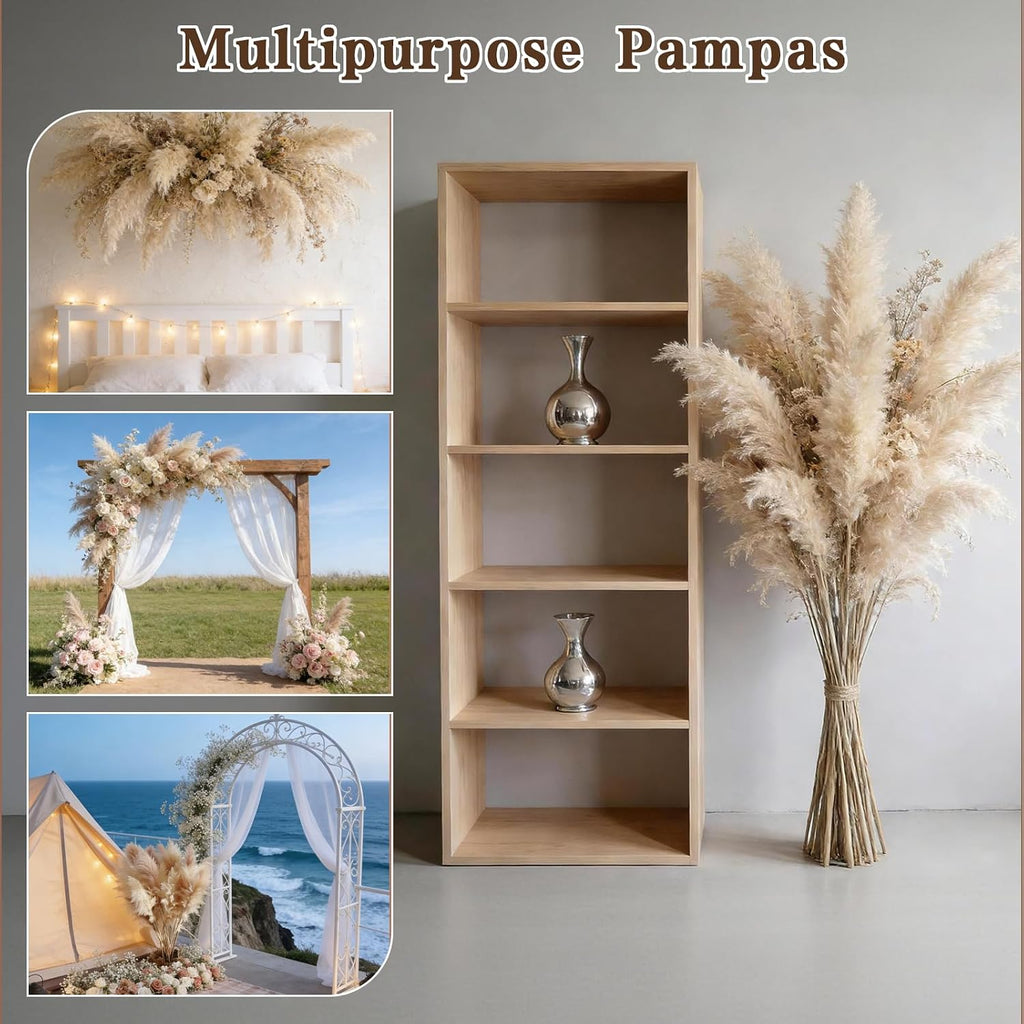 12 Stems 46" Tall Pampas Grass Decor Extra Fluffy Natural Dried Flowers
