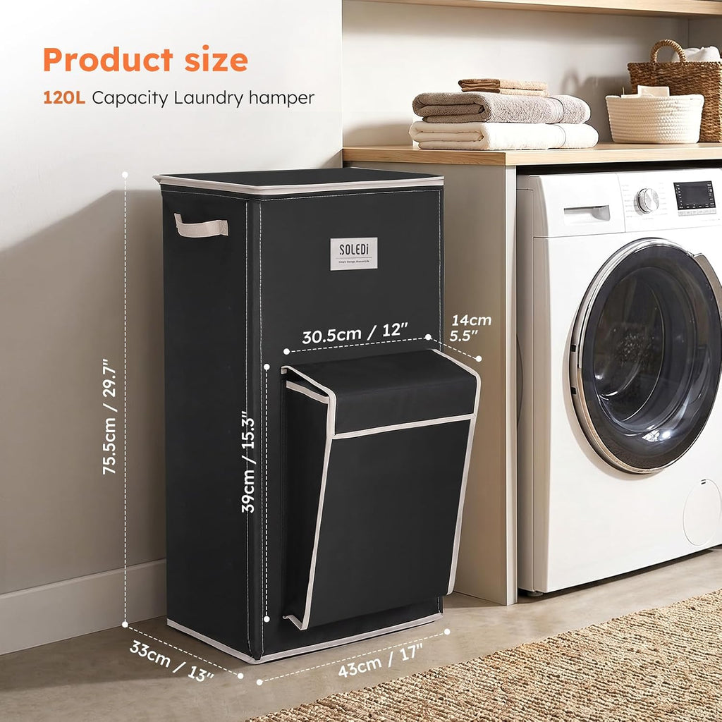 SOLEDI 120L Laundry Hamper with Lid & Delicates Compartment Laundry Basket