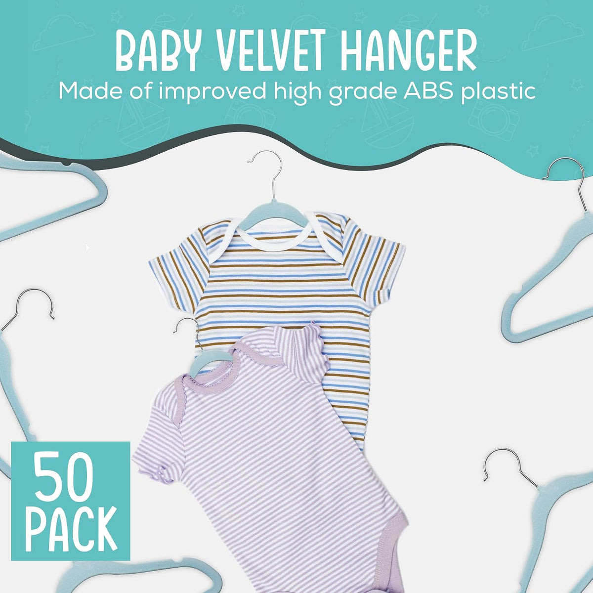 TechZoo 50 Pack Premium Baby Velvet Hangers (Blue) - 11.8" Inches Non-Slip, Ultra-Slim & Space-Saving Toddler Hangers - 360° Rotating Hook, Strong & Durable Hanger for Children, Infant & Toddler