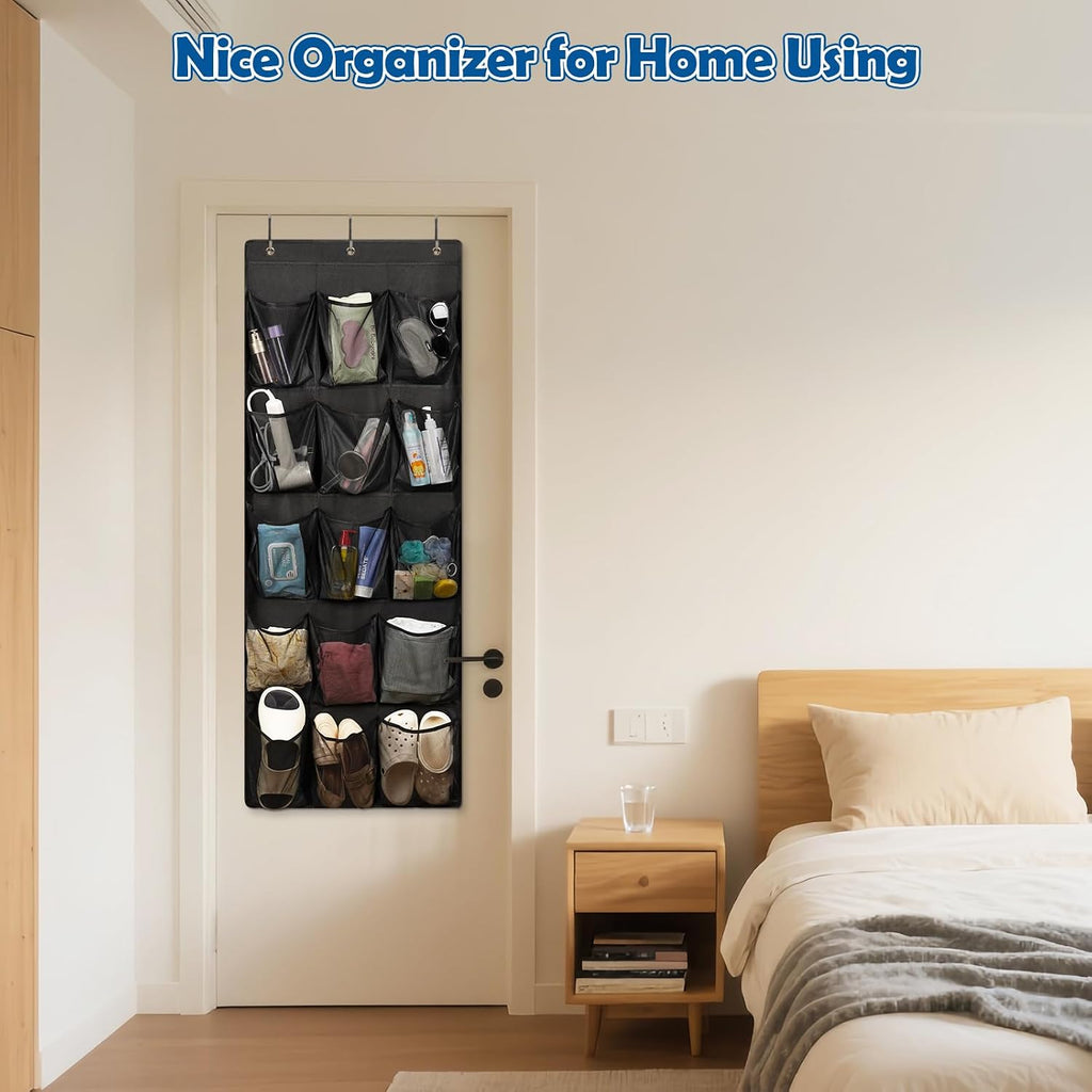 Over The Door Cruise Ship Organizer with 15 Size-Graded Pockets Black
