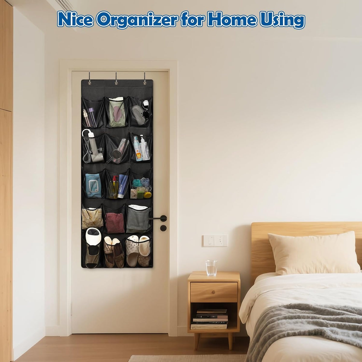 Over The Door Cruise Ship Organizer with 15 Size-Graded Pockets Black