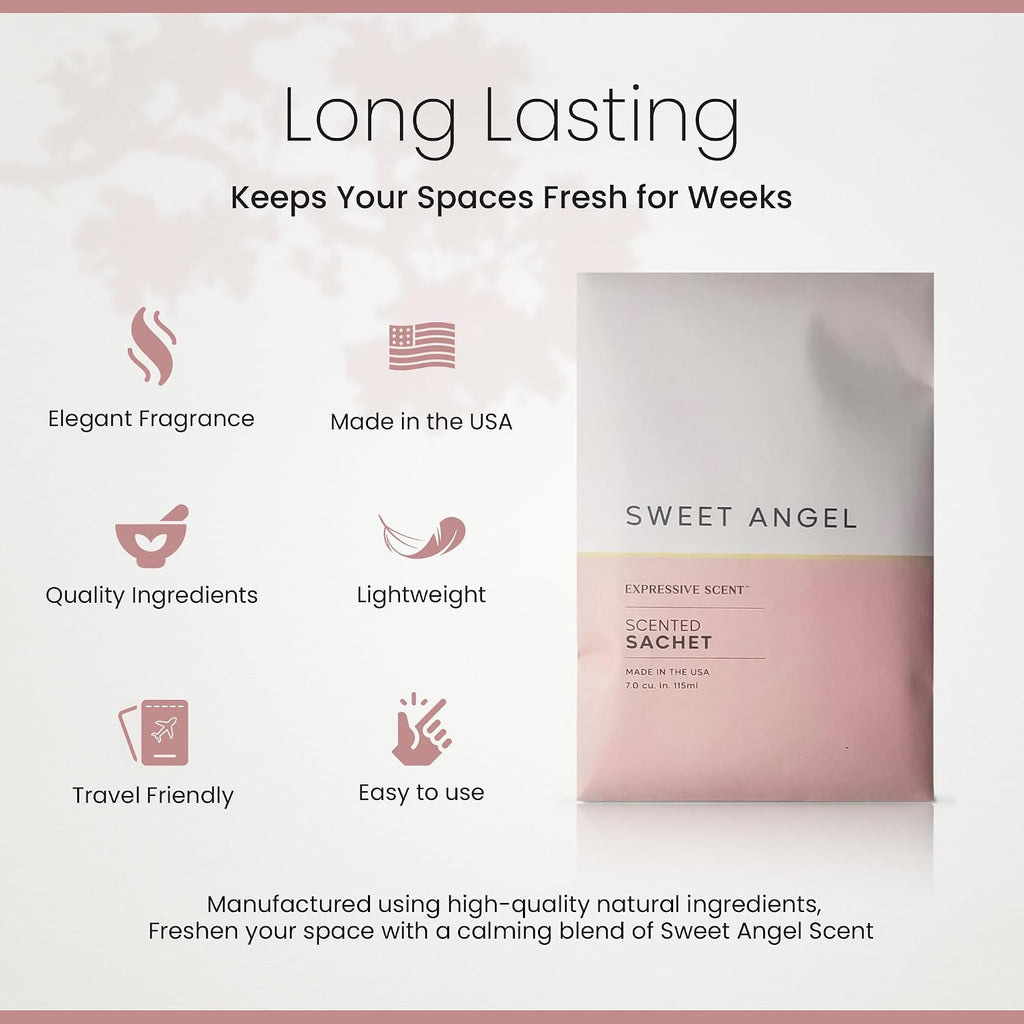 Expressive Scent 6 Pack Sachet (Sweet Angel) Long Lasting Home Fragrance for Drawers Dressers Closets Cars Kitchen