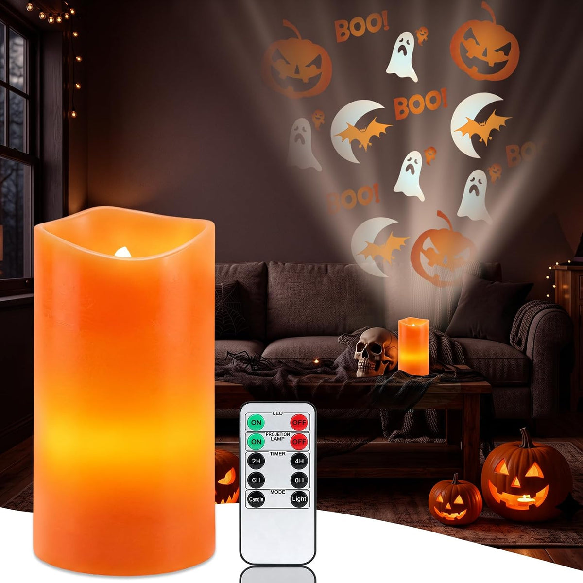 AVEKI Orange Projector Candle Light, Pumpkin Flameless Candles Lamp