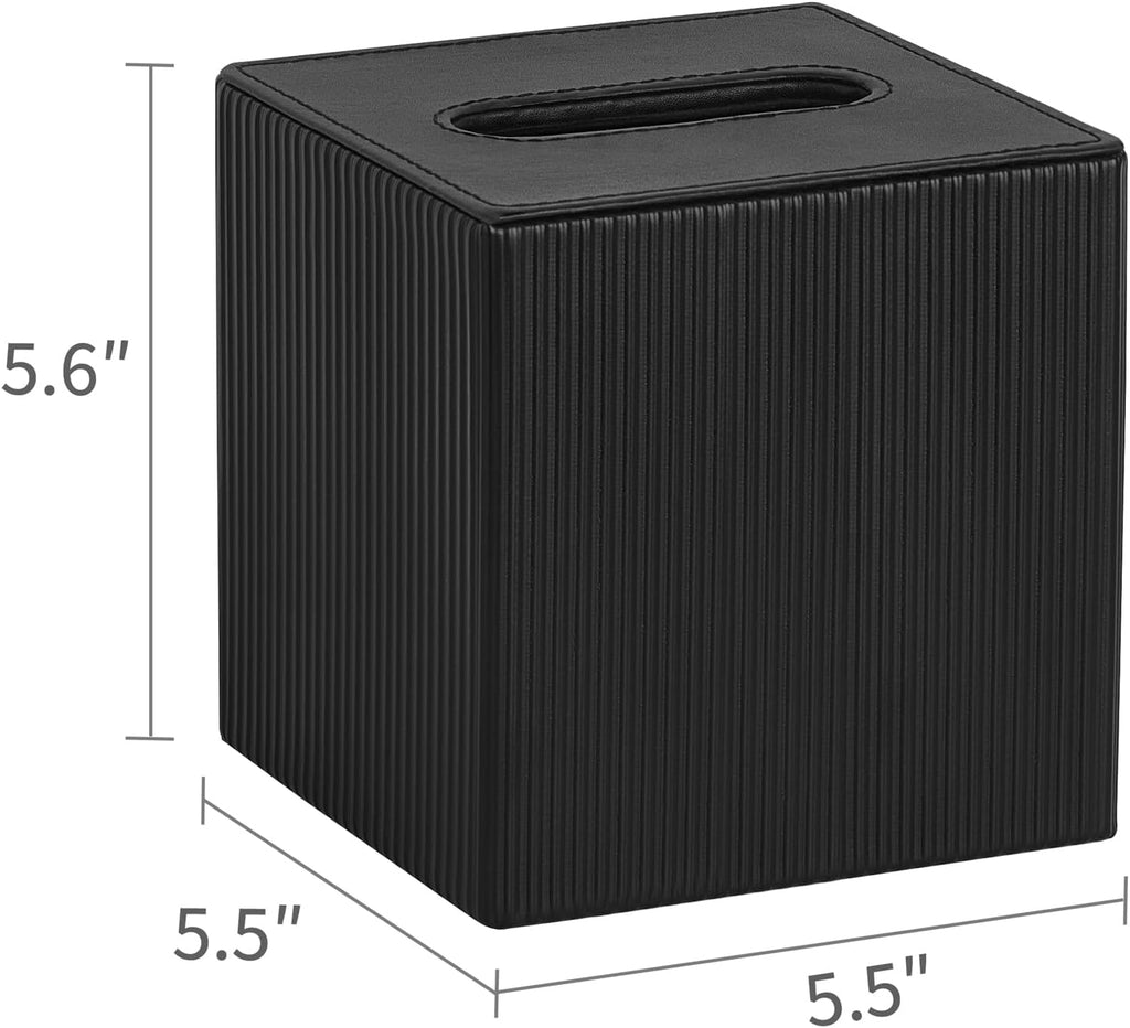 Mkono Tissue Box Cover, PU Leather Square Holder with Bottom, Black