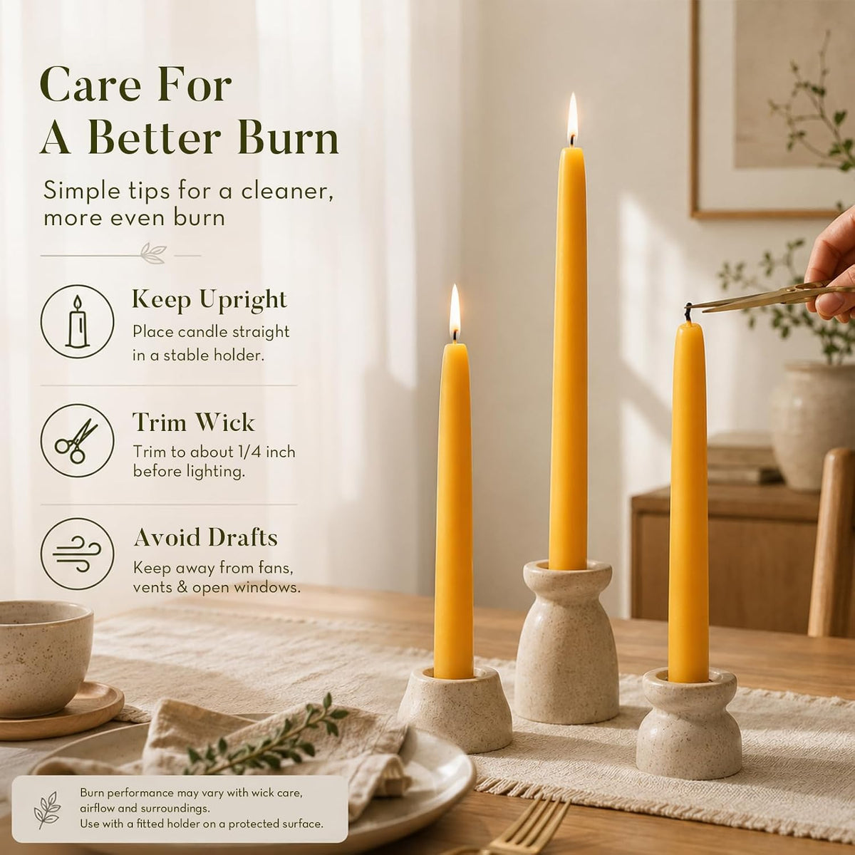 Ashlux Beeswax Taper Candles, 48 Pack Candle Sticks 8 Inch in Yellow