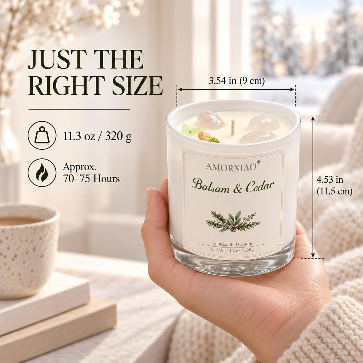 Balsam & Cedar Scented Candle, 11.3 Oz Natural Soy Wax Gift for Women