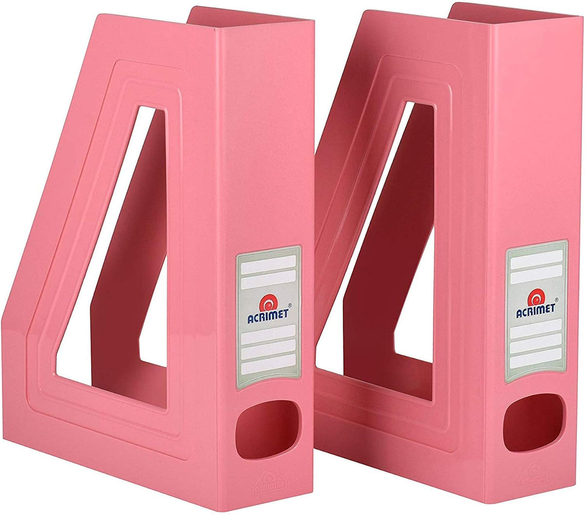 Acrimet Magazine File Holder, Vertical Desk Organizer, Solid Pink, 2 Pack