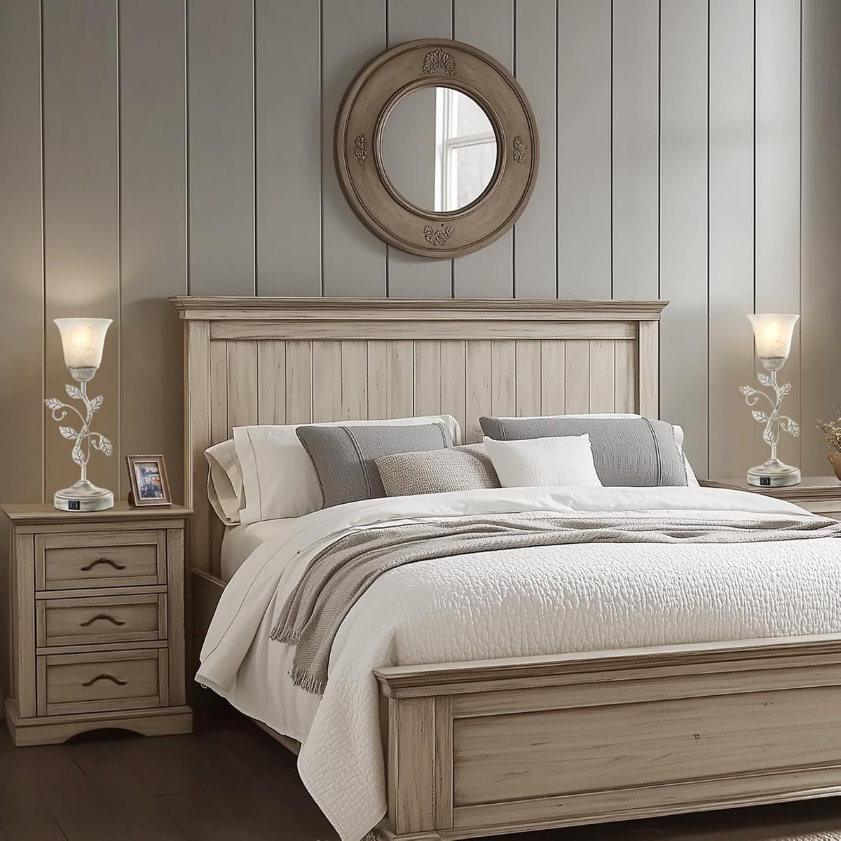 Set of 2 Rustic Touch Table Lamps for Bedroom 2 USB C+A