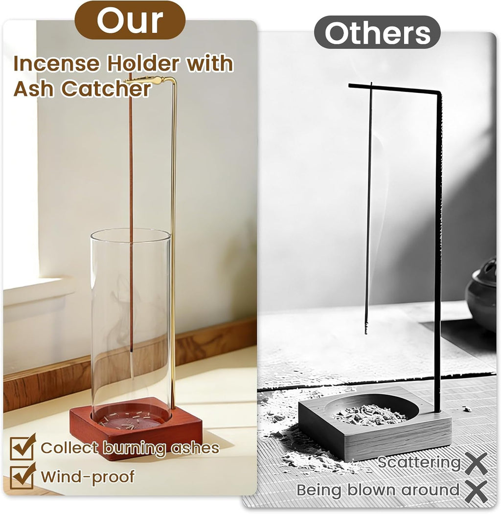 3 Pack Incense Holder with 20 Incense Sticks, Detachable Glass Ash Catcher