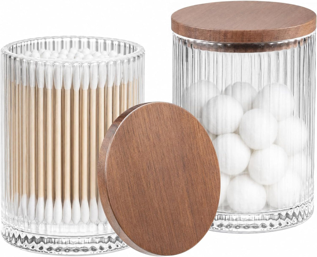 SheeChung 2 Pack Glass Apothecary Jar with Dark Wood Lid