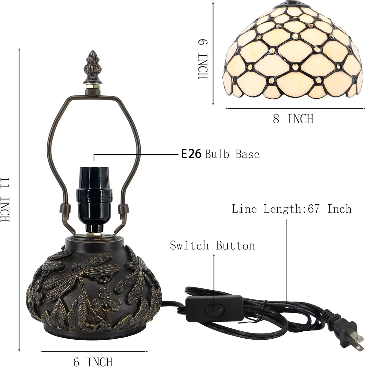 Small Tiffany Mushroom Table Lamp,Mini Memory Sympathy Antique lamp 8X11 Inch (Cream Bead)
