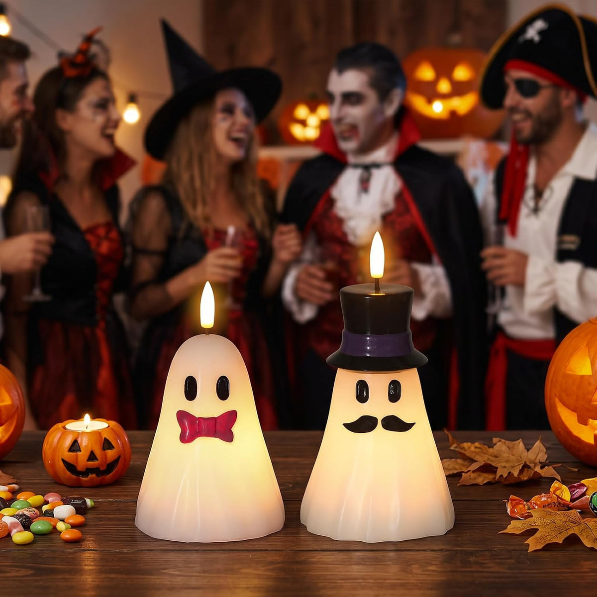 Halloween Decor Flameless Ghost Candles with 6H Timer, 2PCS