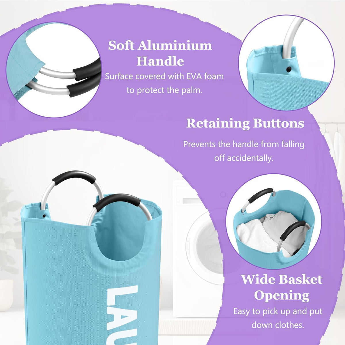 2Pcs 95L Large Clothes Hampers, Foldable Laundry Basket with Handles