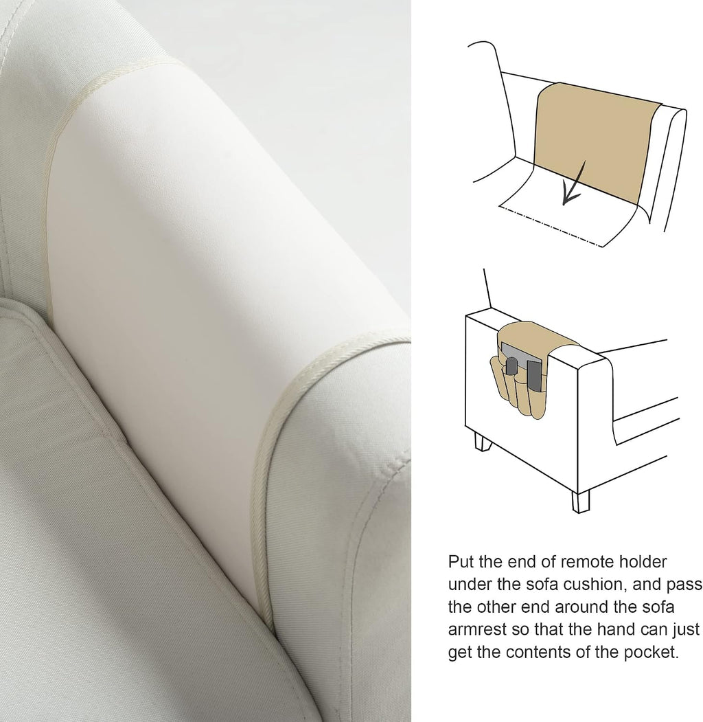 PU Leather Sofa Armrest Organizer, Armchair Magazine Holders, Waterproof Remote Holder for Recliner Couch with 1 Large Pocket, 4 Small Pockets for Magazine, Remote, Phone, Ipad, Books (white)