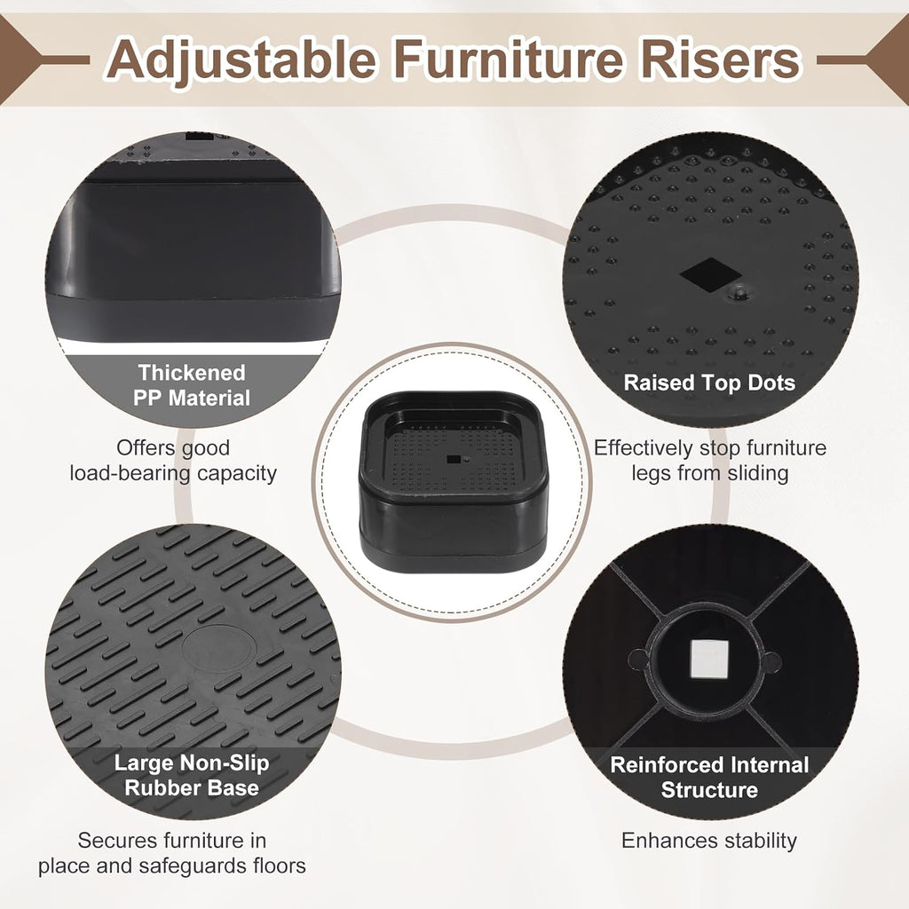 uxcell 6Pcs Furniture Risers Adjustable Bed Risers Height 1-Layers 1" Black