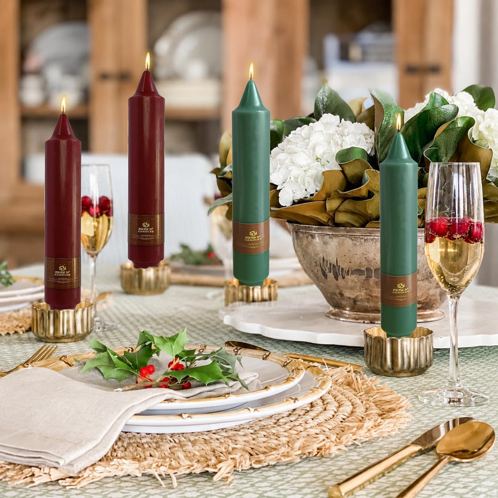 Red Green Short Taper Candles 7Inch, 4 Pack Christmas Candle for Home Decor