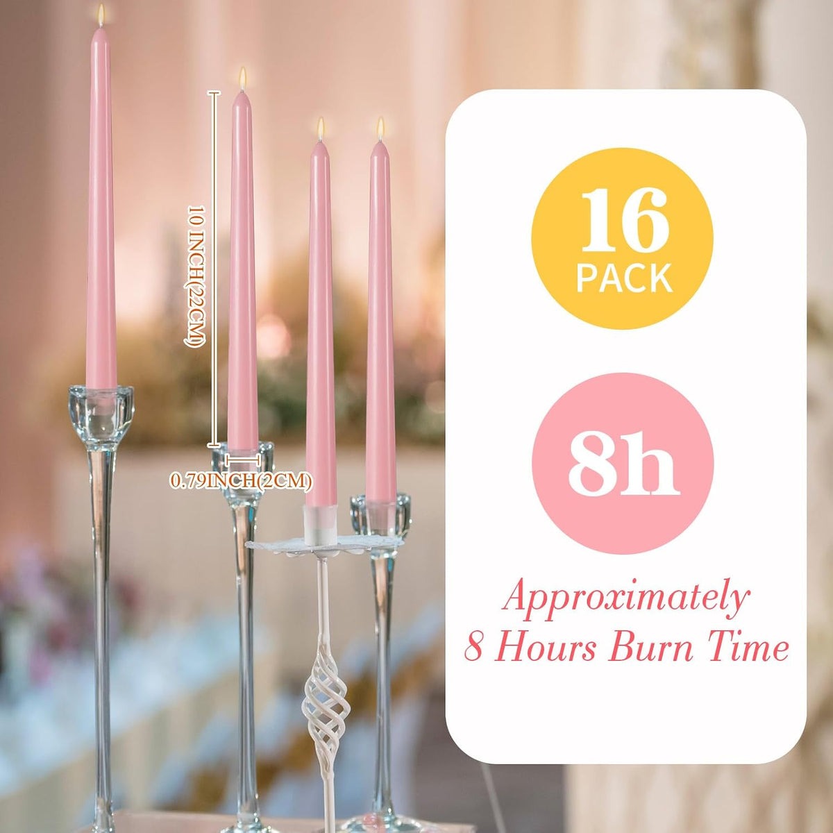 MTLEE 16 Pcs 10 Inch Taper Candle Sticks Smokeless Unscented, Morandi Pink