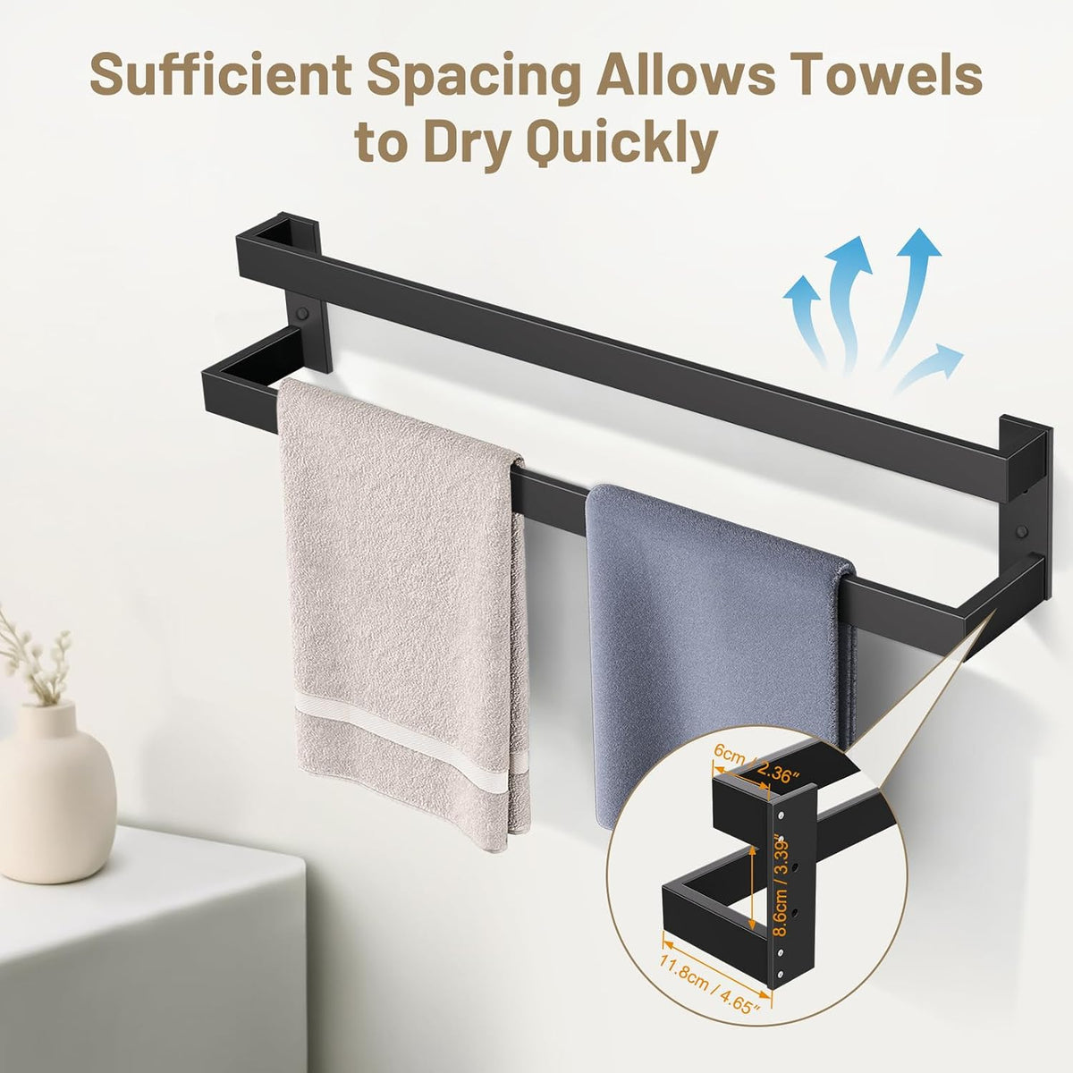 Double Towel Bar,Towel Holder for Bathroom Stainless Steel Towel Rack Wall-Mounted Bathroom Towel Bar 24-Inch Bathroom Hardware Accessories,Matte Black
