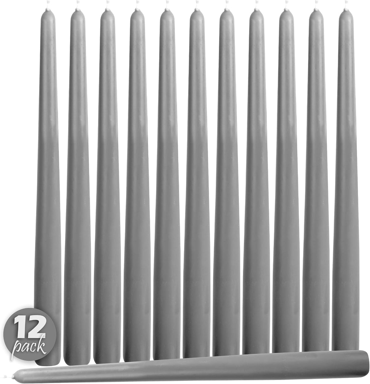 Hyoola Tall Taper Candles - 14 Inch Dark Grey Dripless, Unscented Dinner Candle - Paraffin Wax with Cotton Wicks - 12 Hour Burn Time (Pack of 12)