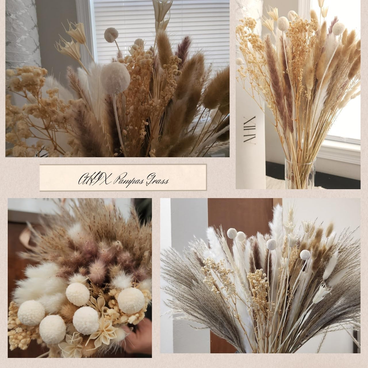 109 Pcs Natural Dried Pampas Grass Decor 17" Tall Pompas Flowers Bouquet and Dry Pampass Grass for Home Decorations, Plants Boho Decor, Phragmites Wedding Decoration Arrangements (109)