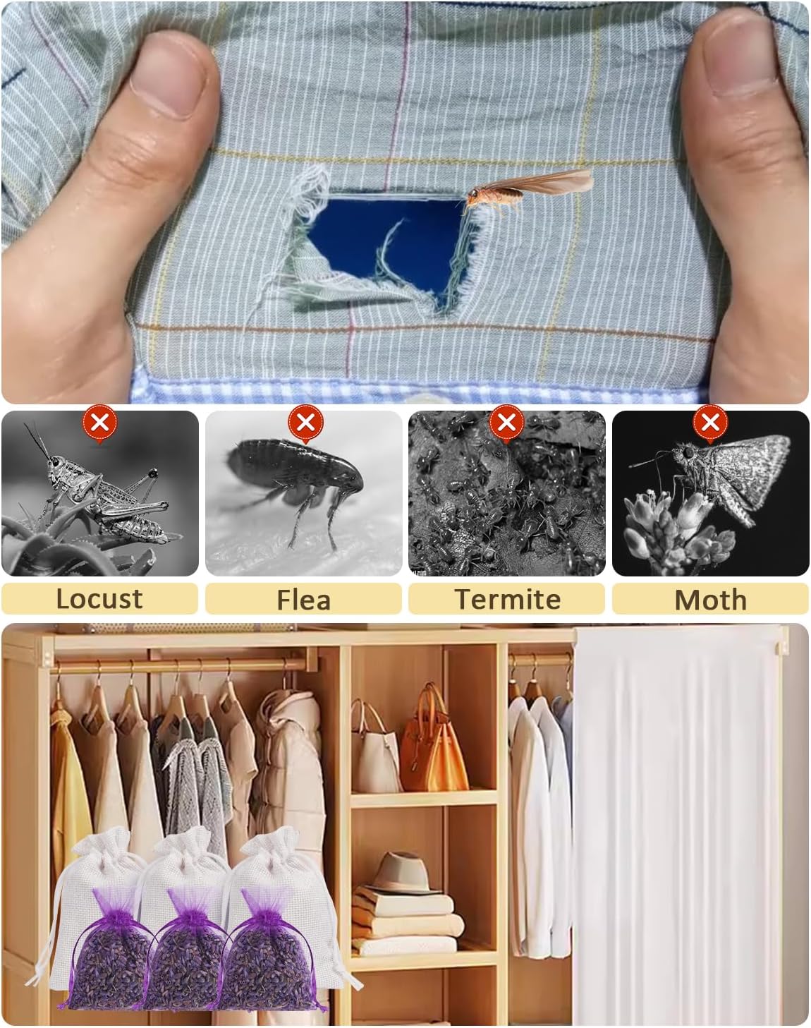 52 Pack Cedar Chips and Natural Dried Lavender Sachets Bags - Stop Clothes Damage, Cedar and Lavendar Home Fragrance for Drawers and Closets