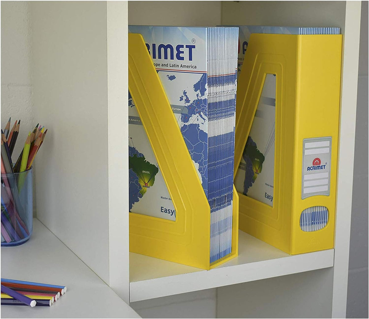 Acrimet Magazine File Holder, Vertical Desk Organizer, Yellow, 2 Pack